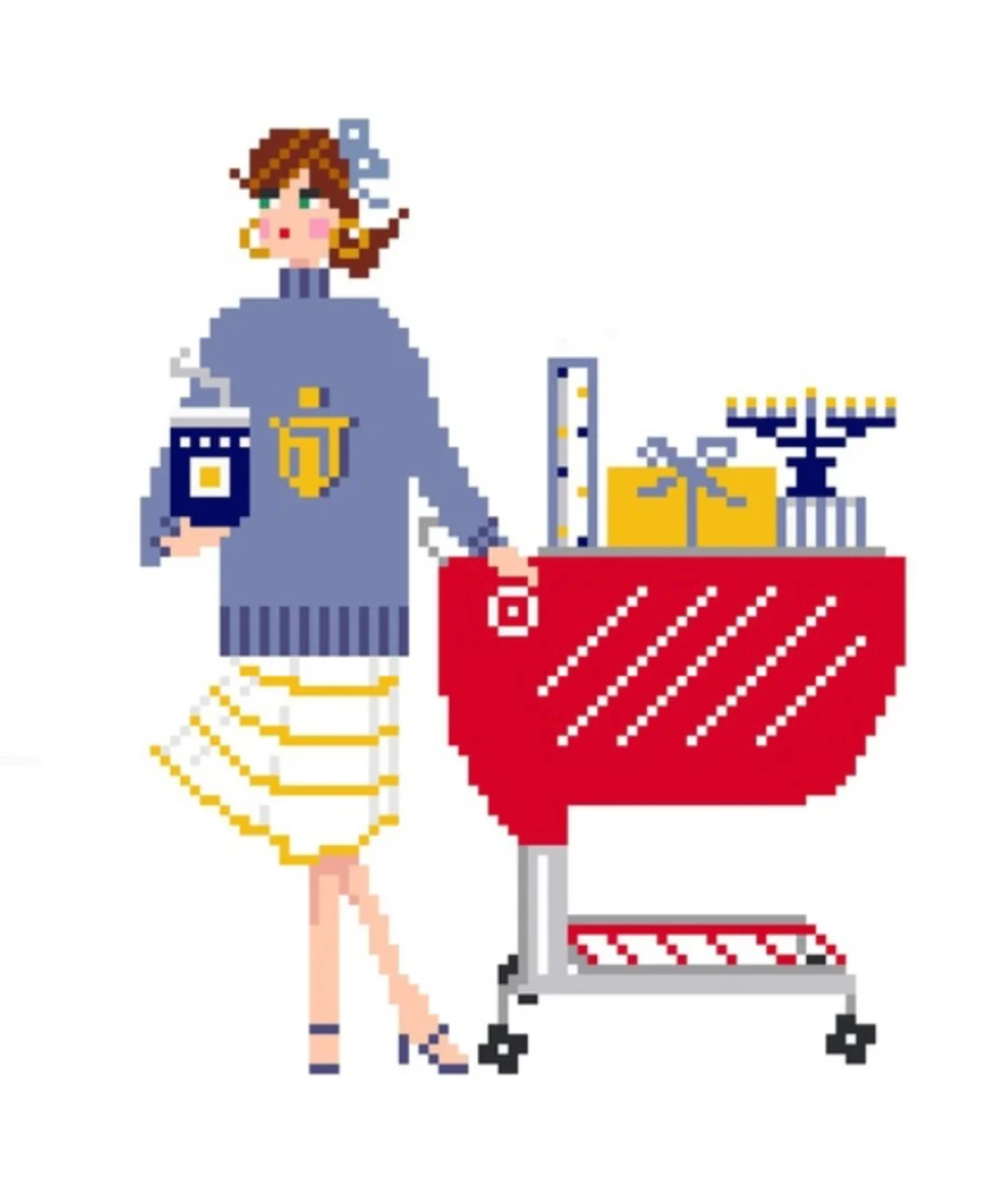 jennifer vallez Hanukkah Shopping Cart Girl Printed needlepoint Canvas