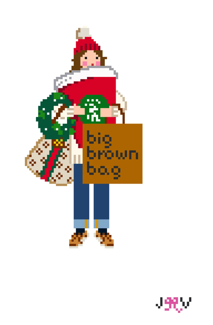 jennifer vallez Holiday Shopper Brunette needlepoint canvas