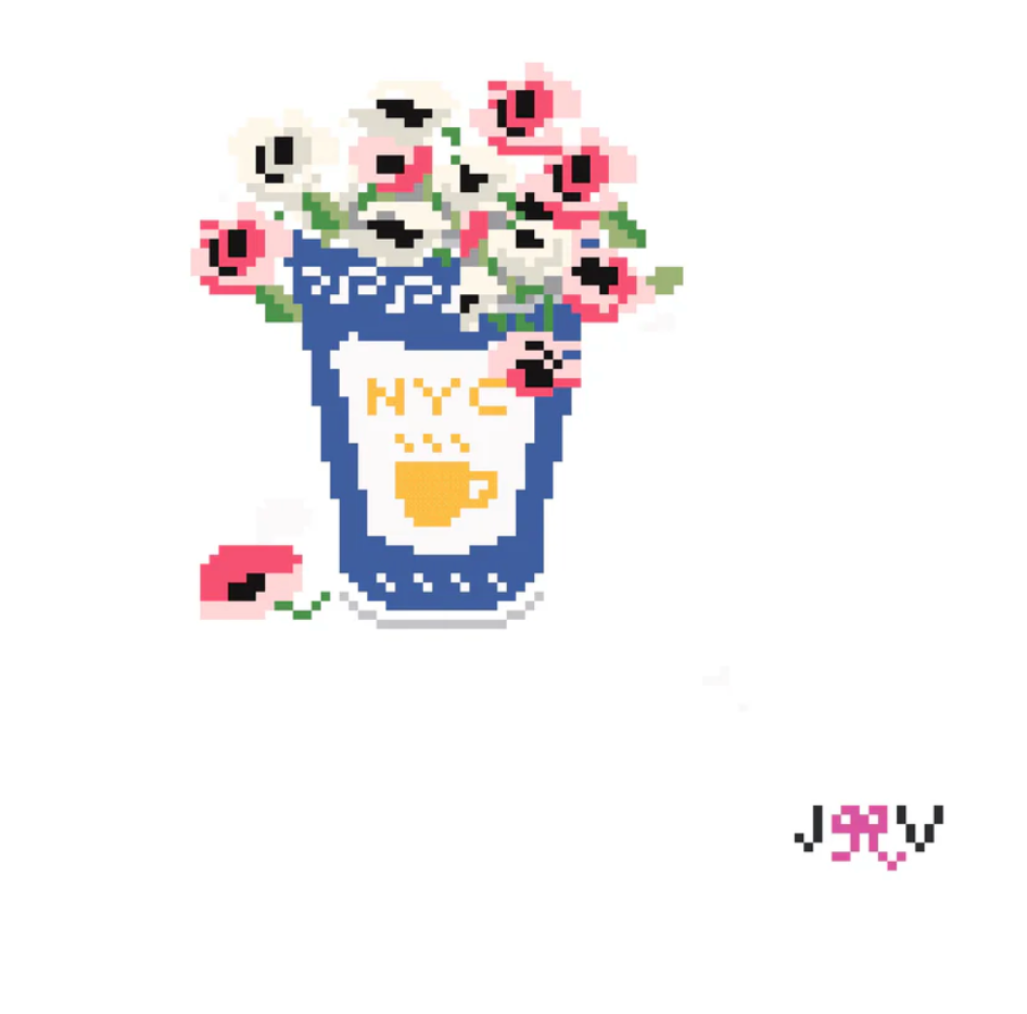 jennifer vallez NYC Anthora Coffee Cup Spring needlepoint canvas