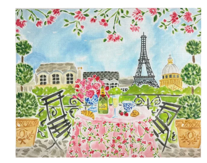 kate dickerson lindsay brackeen Paris Champagne Breakfast Table needlepoint canvas