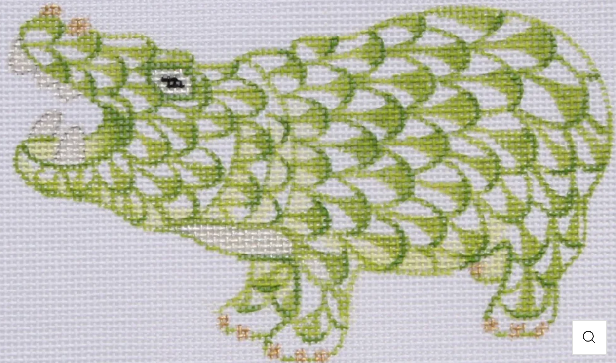 kate dickerson mini herend hippo lime gold needlepoint canvas