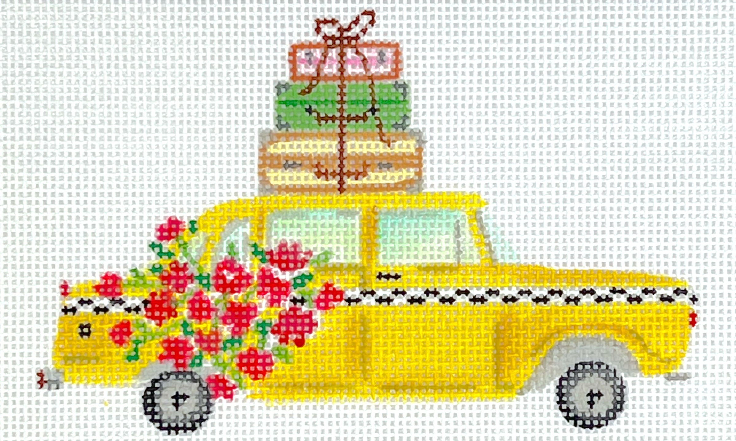 kate dickerson nyc cab with flowers needlepoint canvas