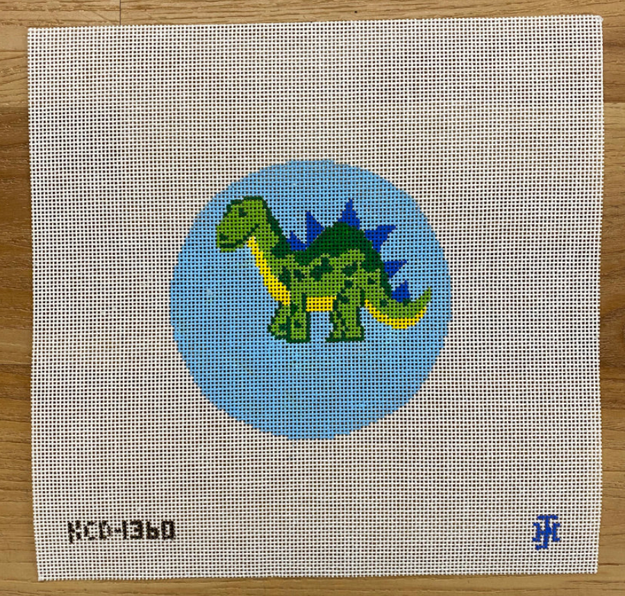 kc designers Dinosaur Ornament round needlepoint canvas