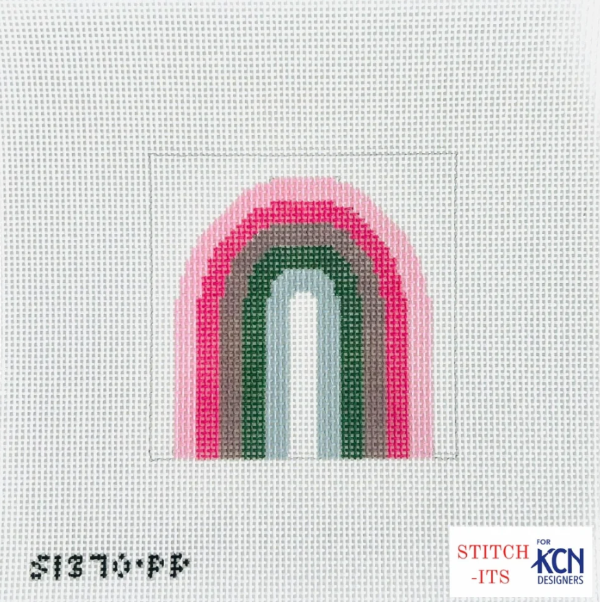 kc designers Pink Pink and Green Rainbow Square Coaster ornament needlepoint canvas for beginners