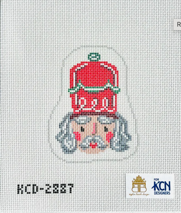kc designers taylor beach Red Nutcracker Face Printed needlepoint Canvas