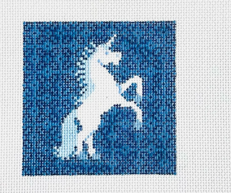 kcd navy unicorn square needlepoint canvas