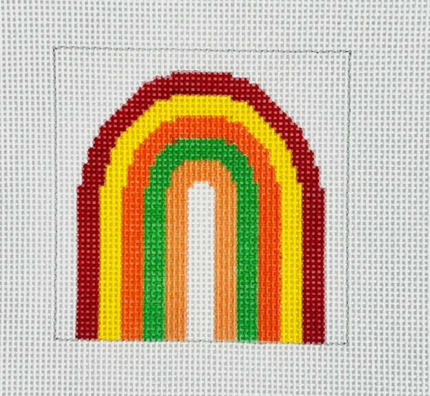kcd red yellow rainbow square coaster needlepoint canvas beginner friendly