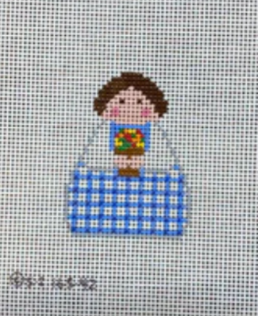 kcn Blue Plaid with Flower Pot Stitch It Angel needlepoint canvas