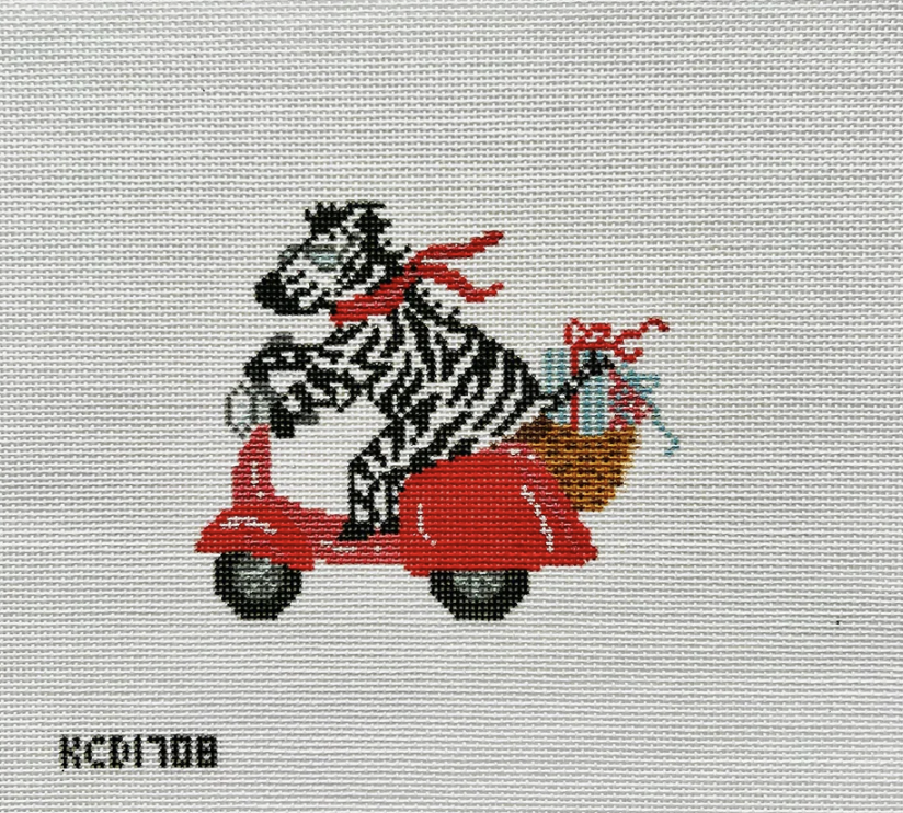 kcn La Dolce Vita Zebra on Vespa needlepoint canvas