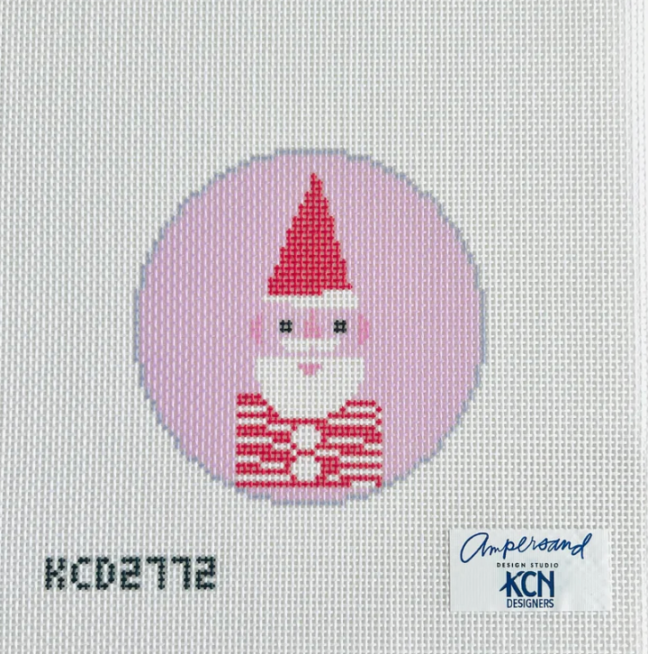kcn Pink Santa Round Printed needlepoint Canvas