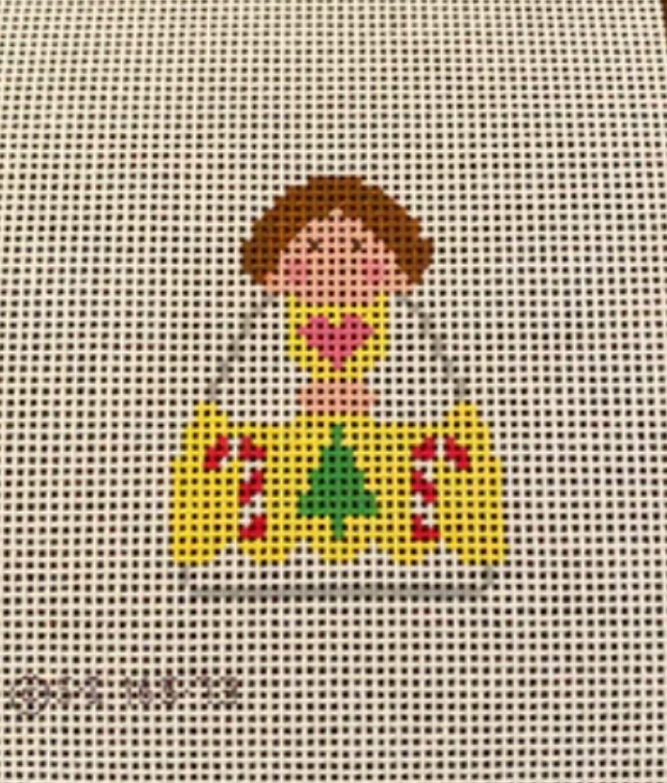 kcn Yellow Stitch It Angel with Candy Canes needlepoint canvas