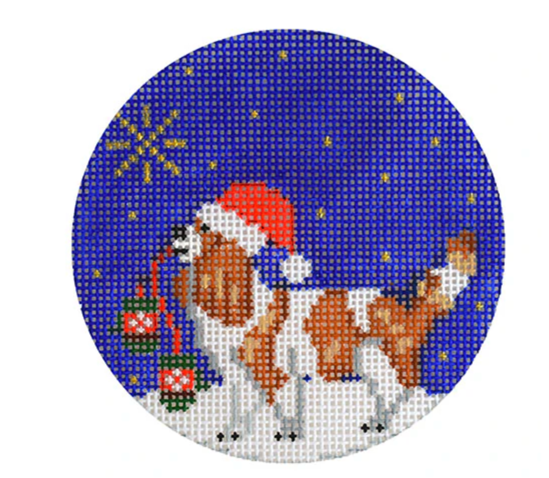 kirk and bradley Midnight Cavalier Round ornament needlepoint canvas