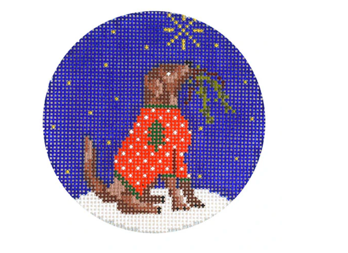 kirk and bradley Midnight Chocolate Labrador Round needlepoint canvas