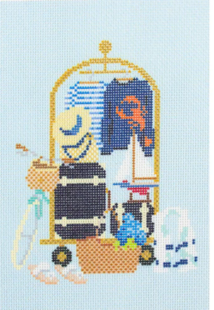 kirk and bradley Nantucket Luggage Cart needlepoint canvas