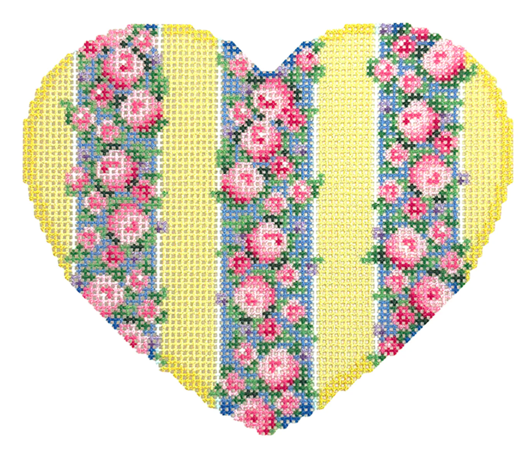 kirk and bradley Three Vertical Rose Border Large Heart printed needlepoint canvas