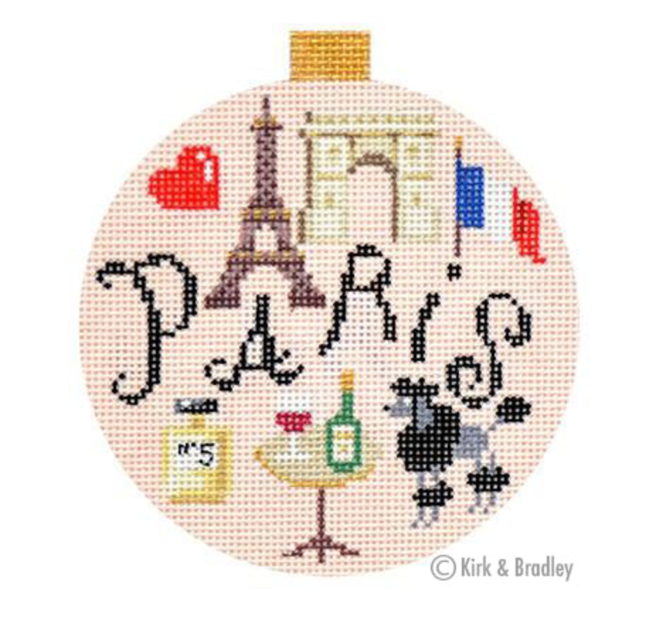 kirk and bradley paris travel round needlepoint canvas