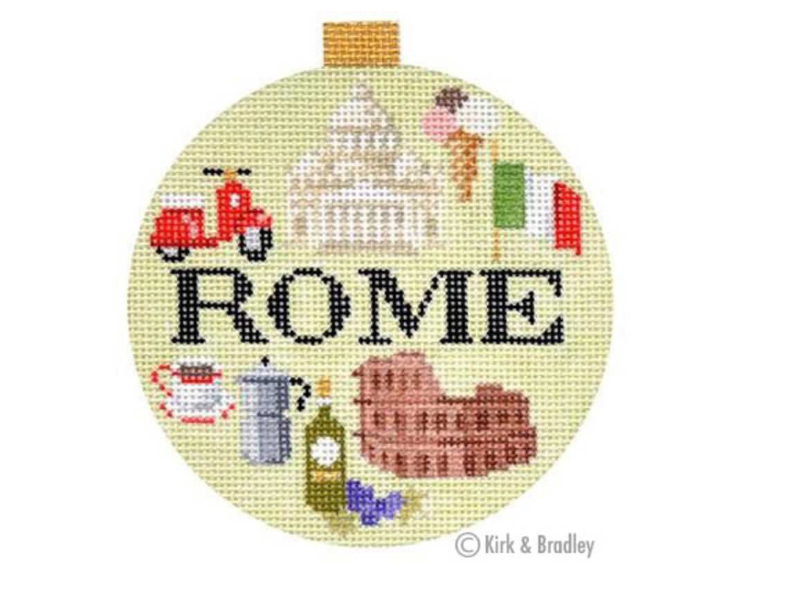 kirk and bradley rome travel round needlepoint canvas