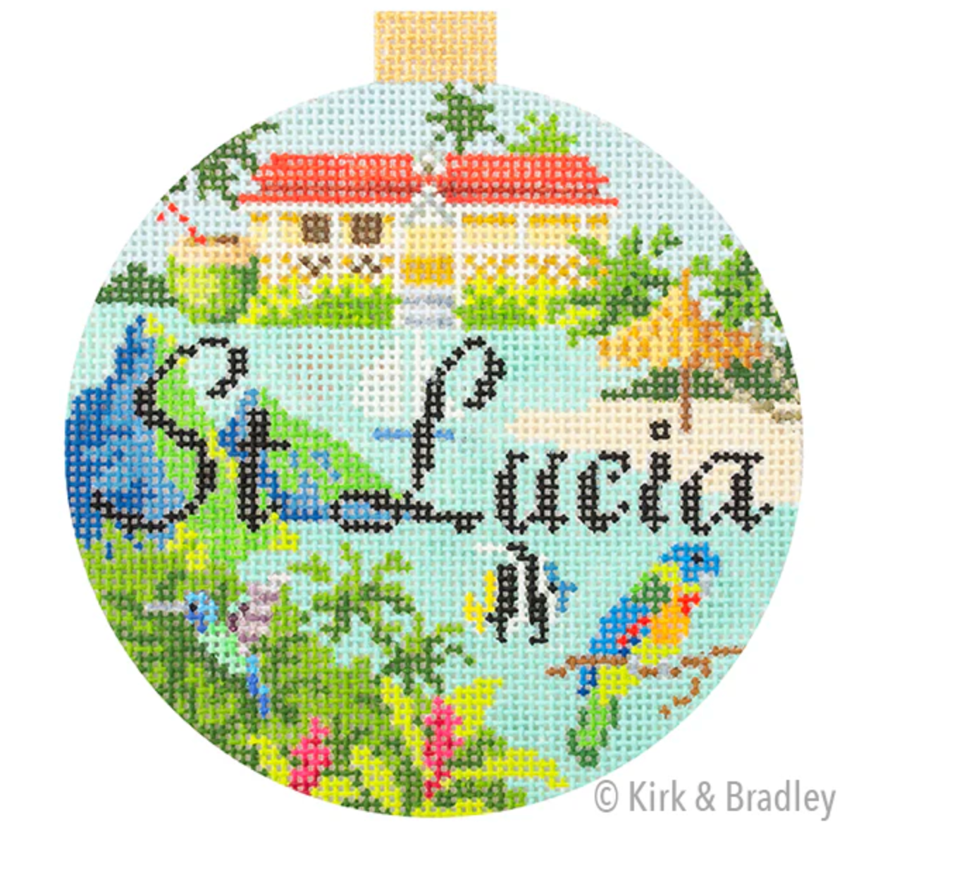 kirk and bradley st lucia travel round needlepoint canvas