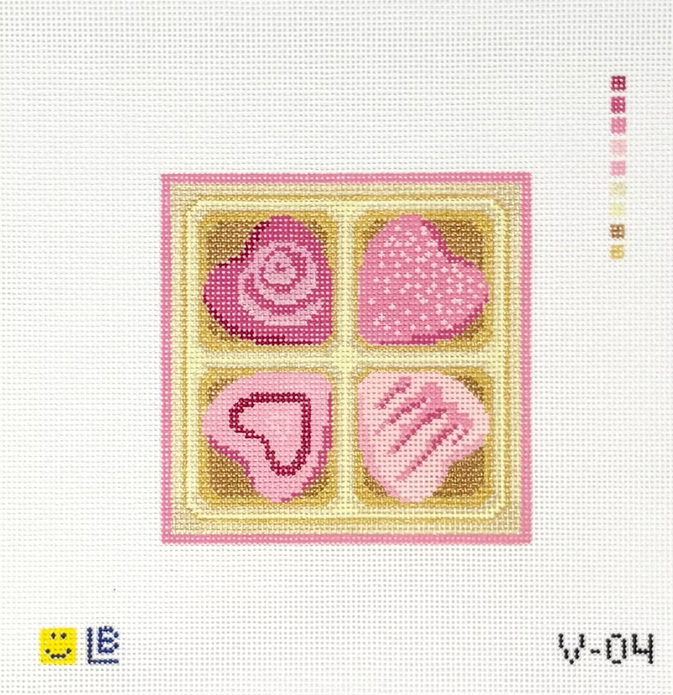 lauren bloch 4 Piece Pink Hearts Candy Box needlepoint canvas