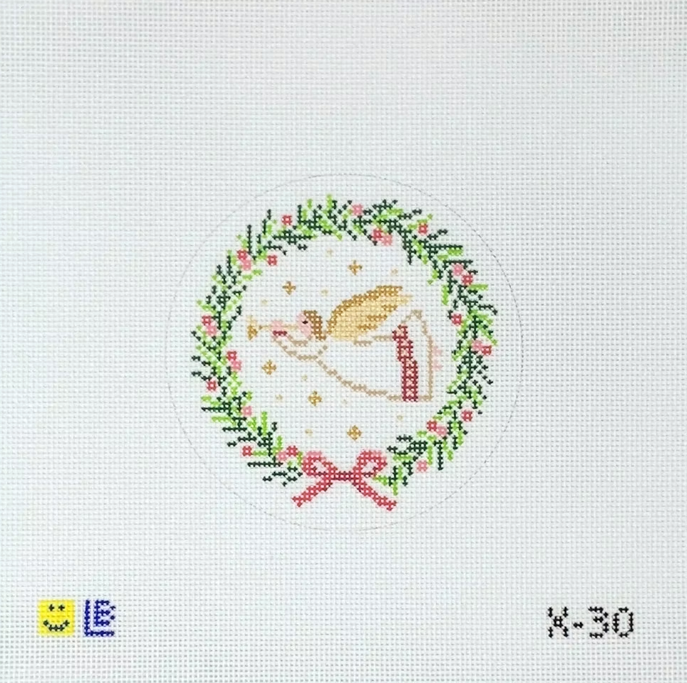 lauren bloch Angel with Horn Wreath needlepoint canvas