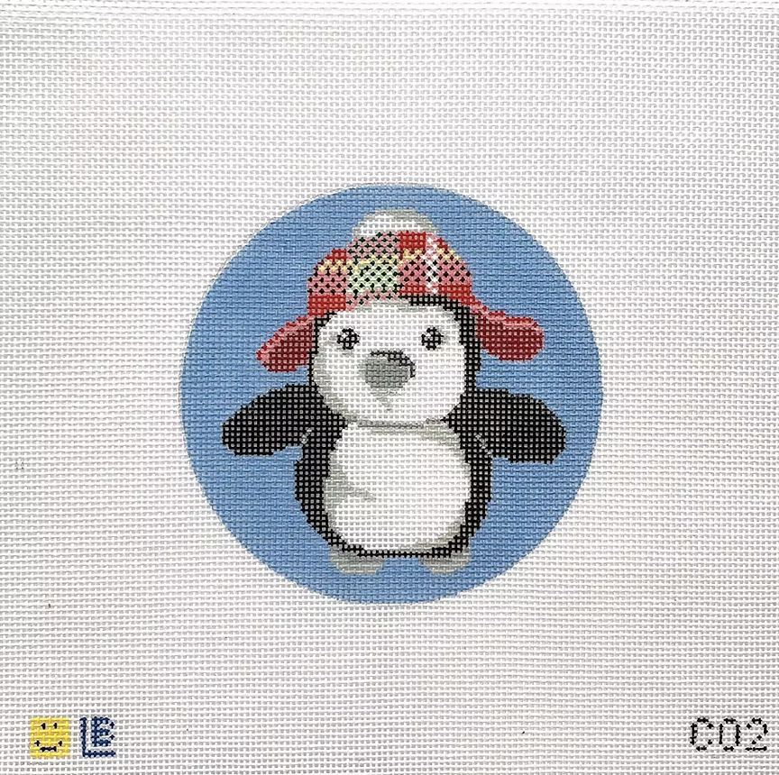 lauren bloch Mollys Penguin round needlepoint canvas