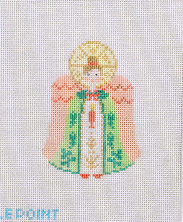 le point Green and Coral Angel needlepoint canvas