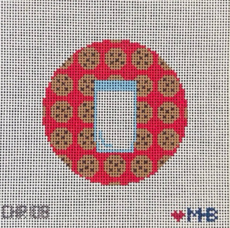 love mhb milk and cookies round needlepoint canvas