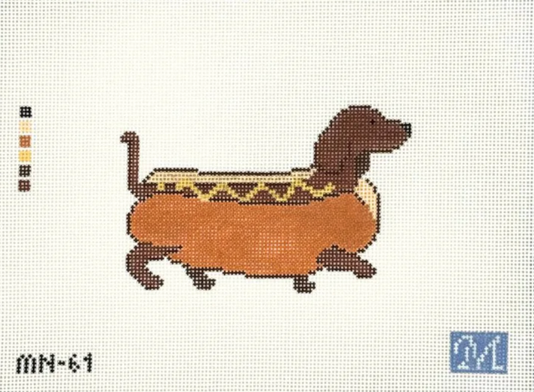 maura nolan Hot Dog needlepoint canvas