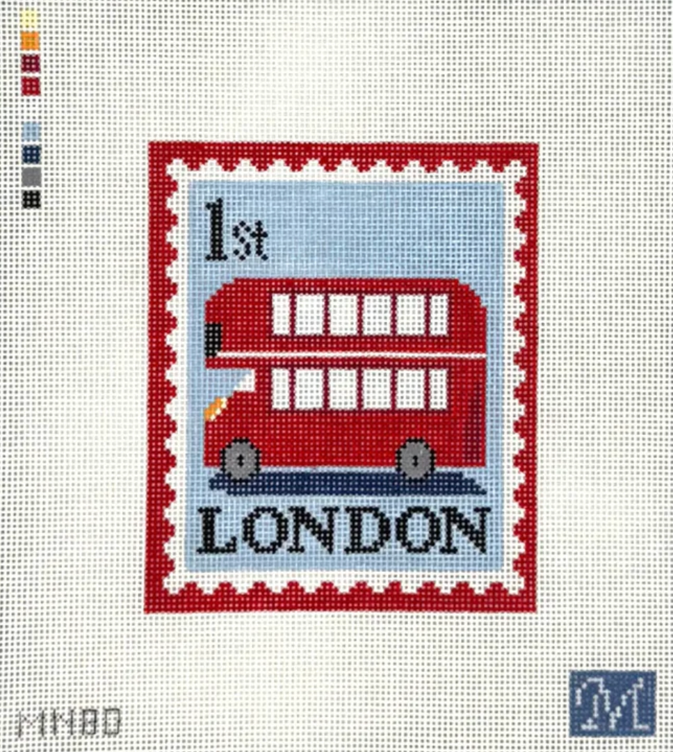 maura nolan London Bus Stamp needlepoint canvas
