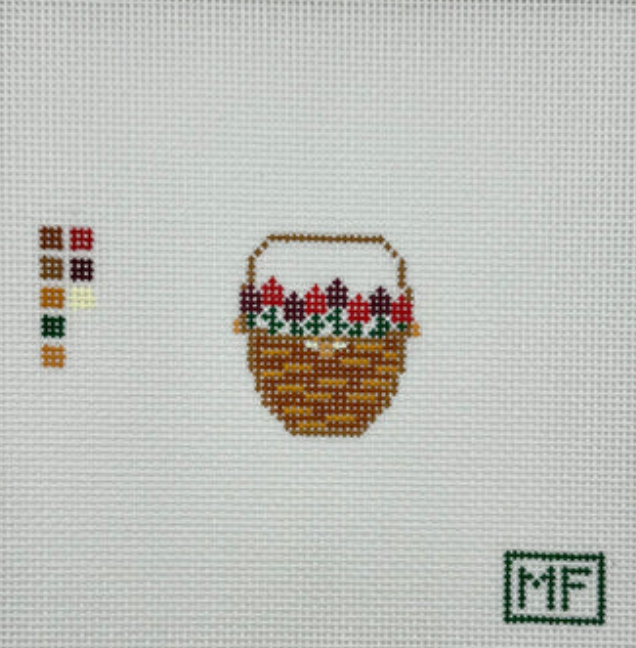 meg francez Lightship Basket with Red Flowers Mini bag charm needlepoint canvas