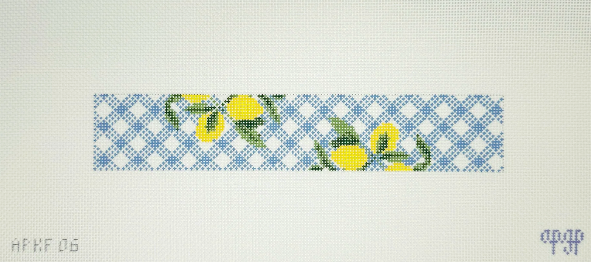 melissa loves ndlpt Lemons on Blue Gingham Blue Key Fob needlepoint canvas
