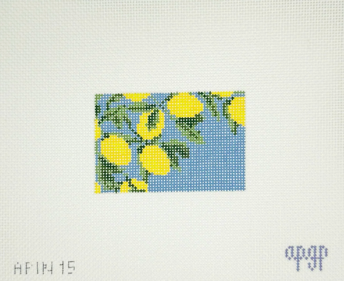 melissa loves ndlpy Lemons on Blue Luggage Tag Insert needlepoint canvas