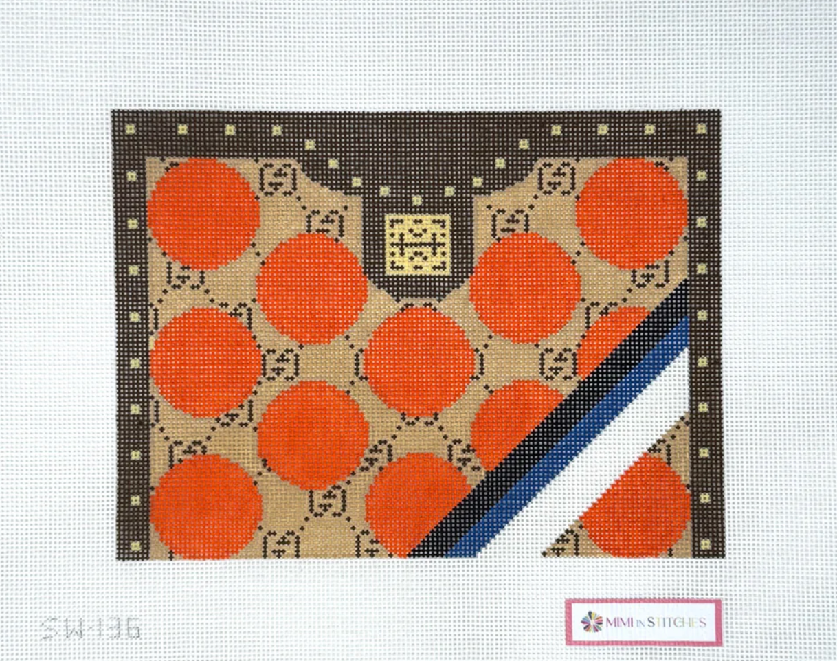 mimi in stitches Venice Clutch orange dots gucci inspired needlepoint canvas