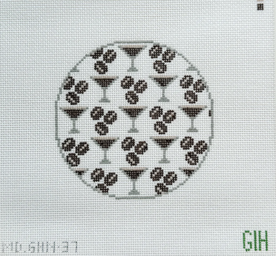 mopsey Espresso Martini Round Coaster needlepoint canvas