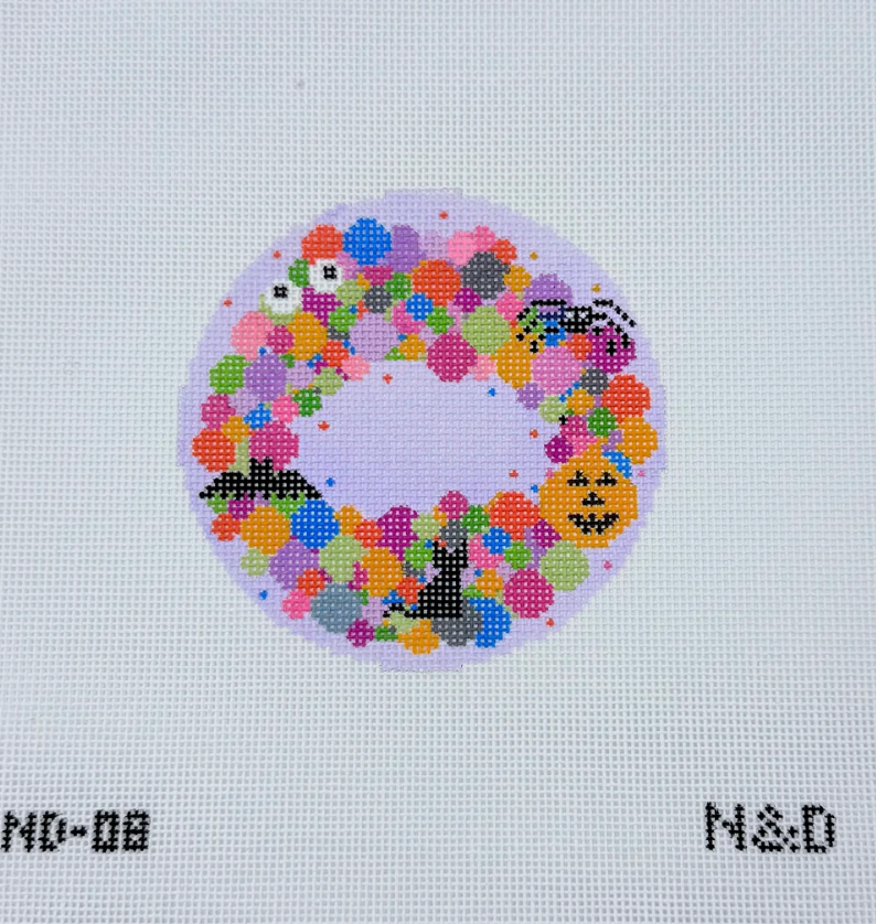 nash and daughters Colorful Spooky Wreath needlepoint Canvas