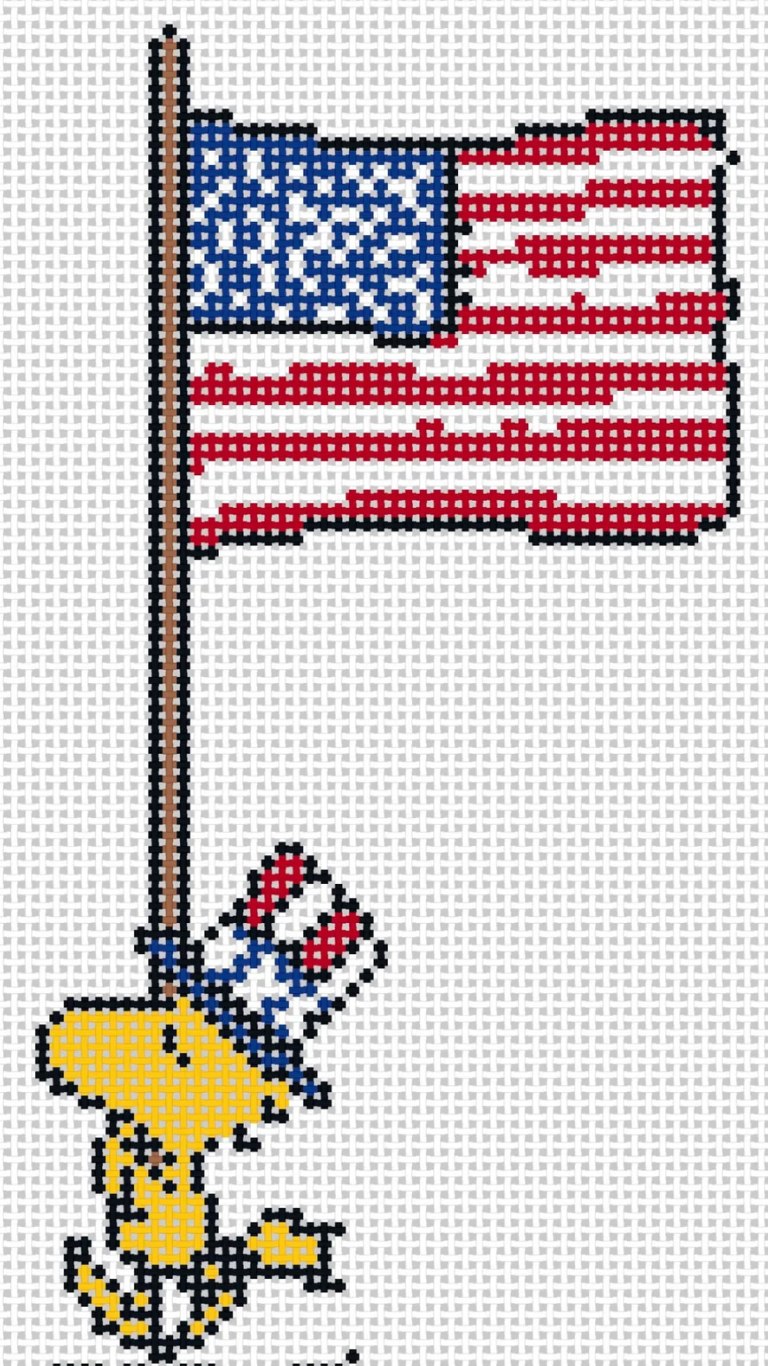 officially needlepoint PEANUTS Patriotic Woodstock Marching with Flag canvas