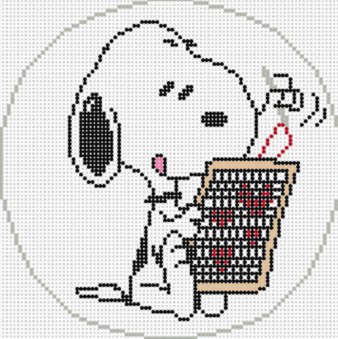 officially needlepointing Snoopy Loves Needlepoint