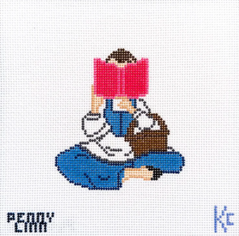 penny linn Belle Nose Stuck in a Book needlepoint canvas