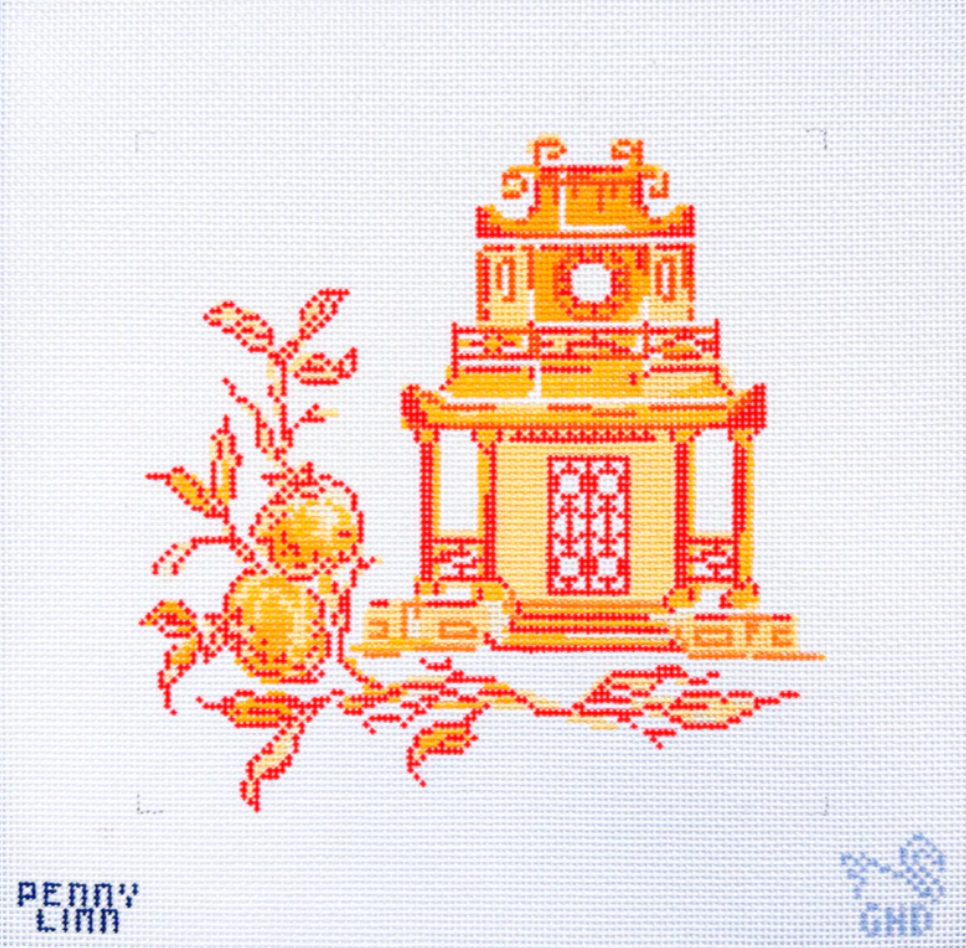 penny linn grey hall designs Orange Persimmon Pagoda needlepoint canvas