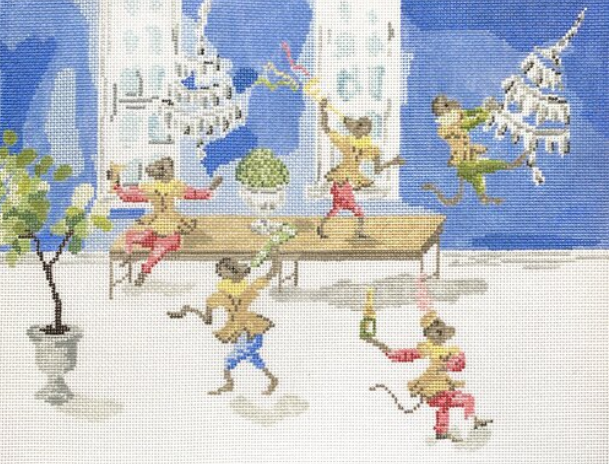 plum stitchery soiree monkeys having a party needlepoint canvas