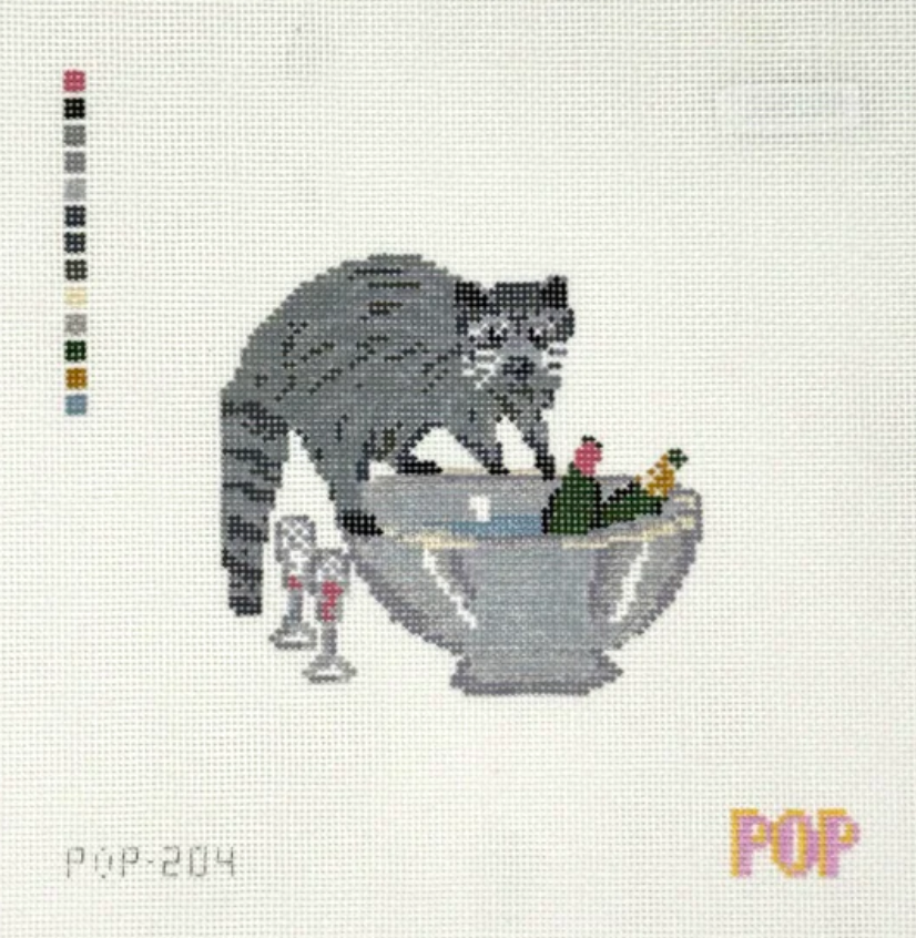pop needlearts Raccoon in the Champagne Bowl needlepoint canvas