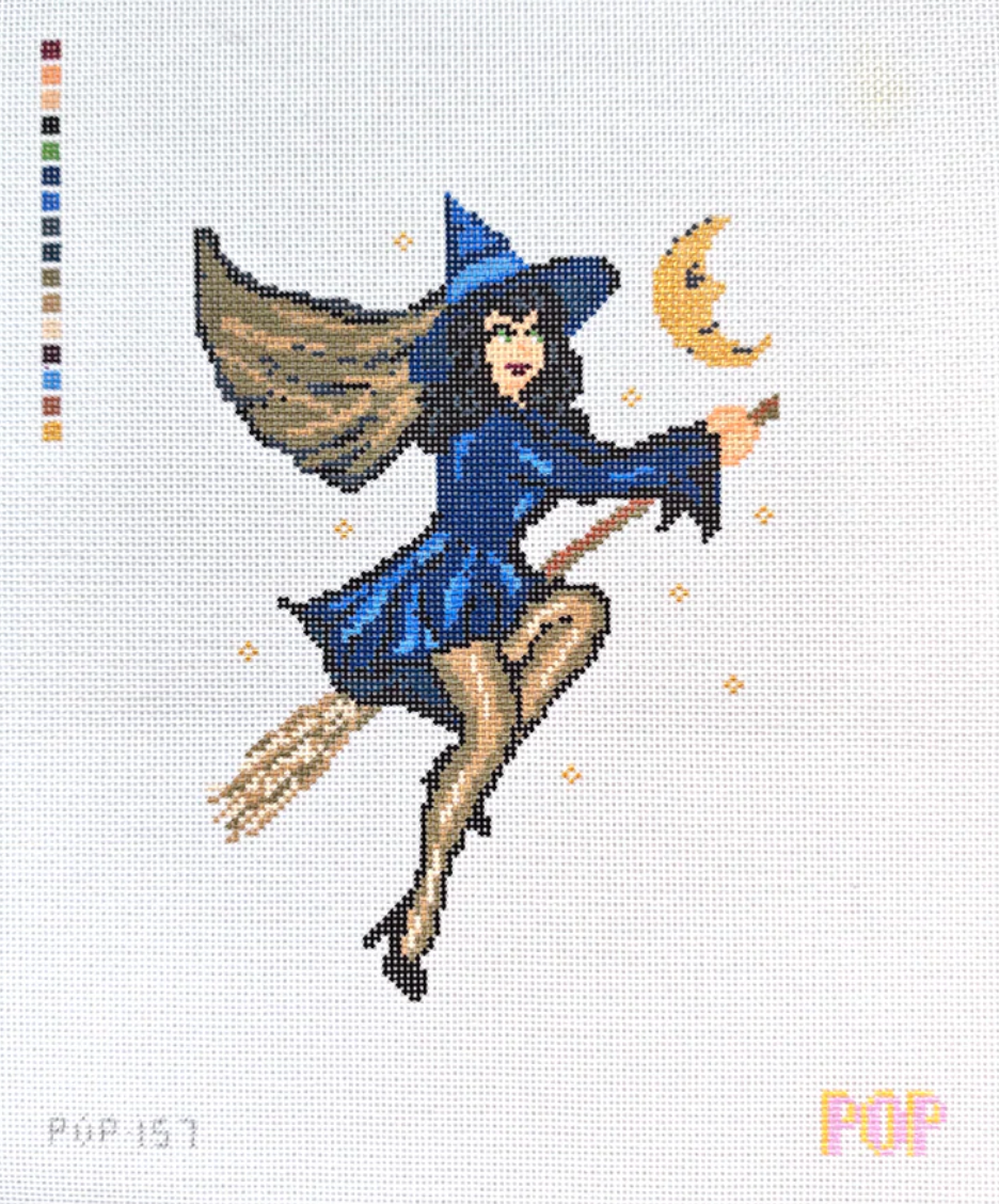 pop needlearts Retro Witch in Blue needlepoint canvas