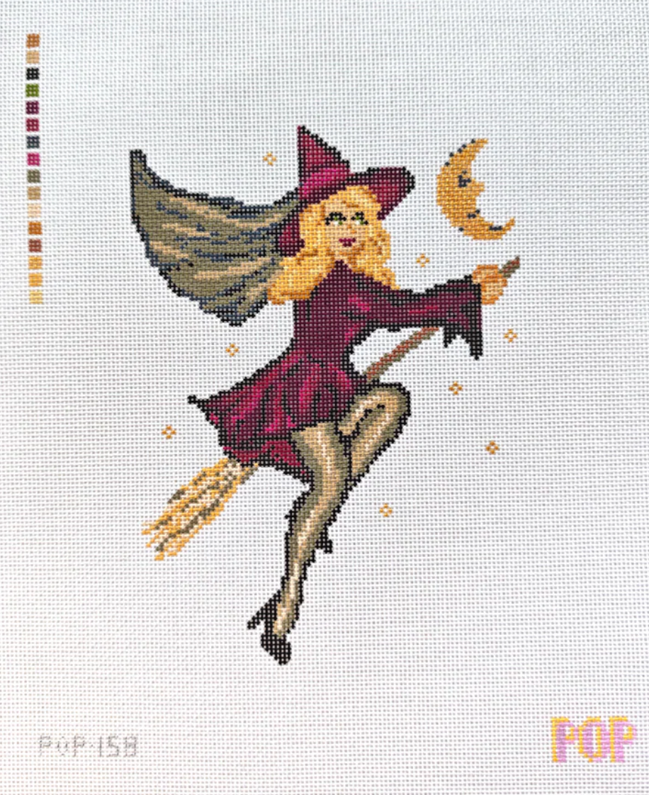 pop needlearts Retro Witch in Purple needlepoint canvas