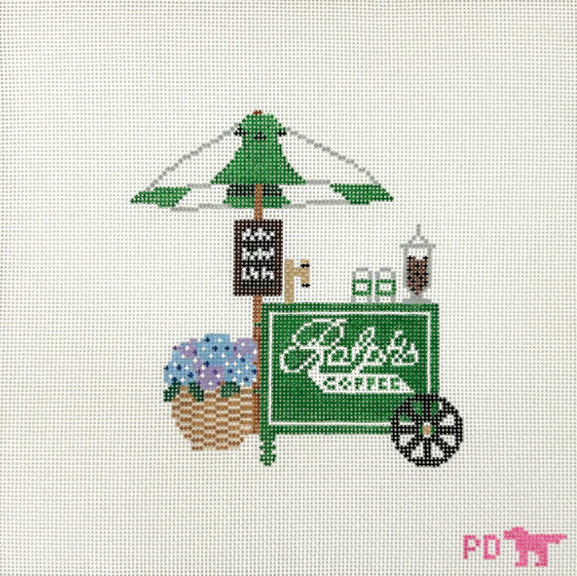 poppy deisgns Ralphs Coffee Cart with hydrangeas needlepoint canvas