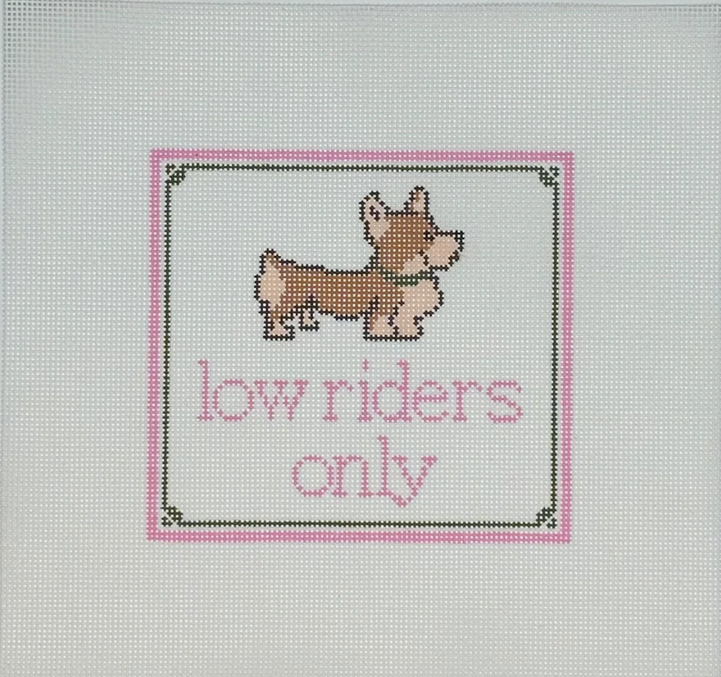 poppy j stitches Low Riders Only Corgi needlepoint canvas