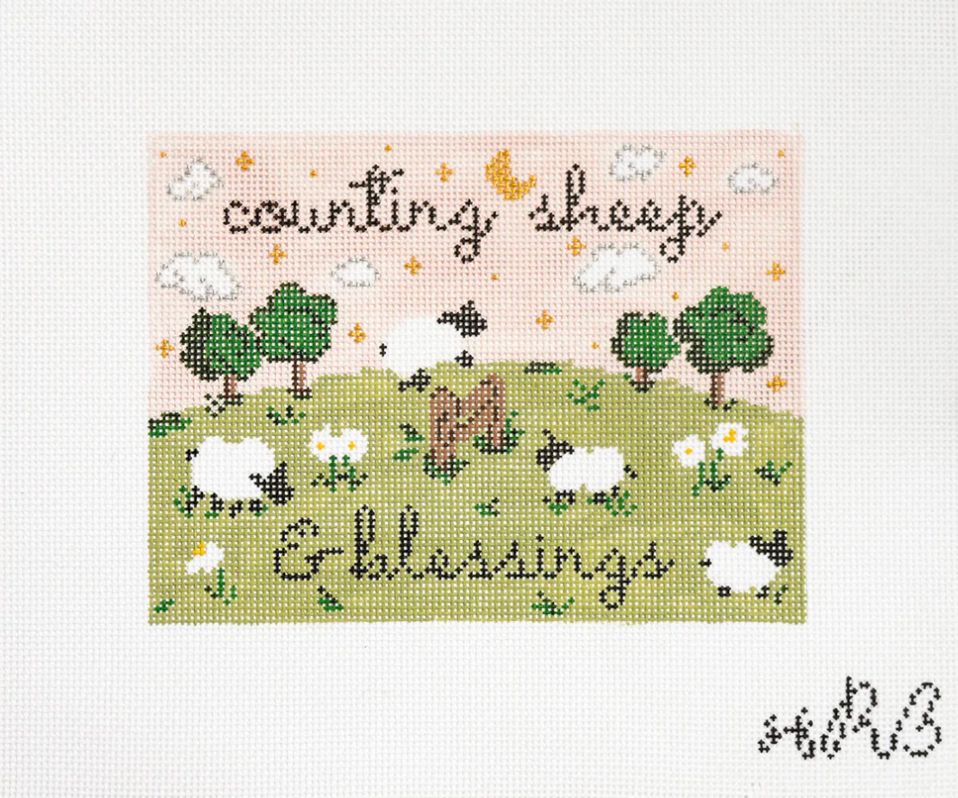 rachel barri Counting Sheep and Blessings baby sleeping sign needlepoint canvas