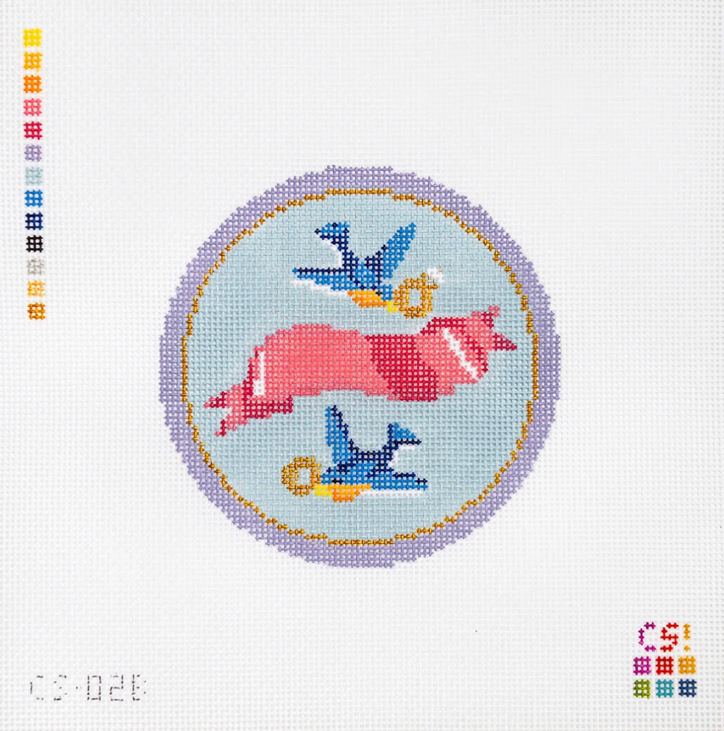 rachel barri Love Birds Round needlepoint canvas