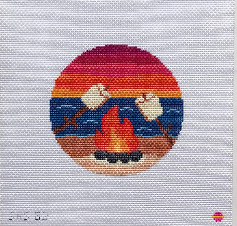 saturnalia S'Mores By The Beach Round needlepoint canvas