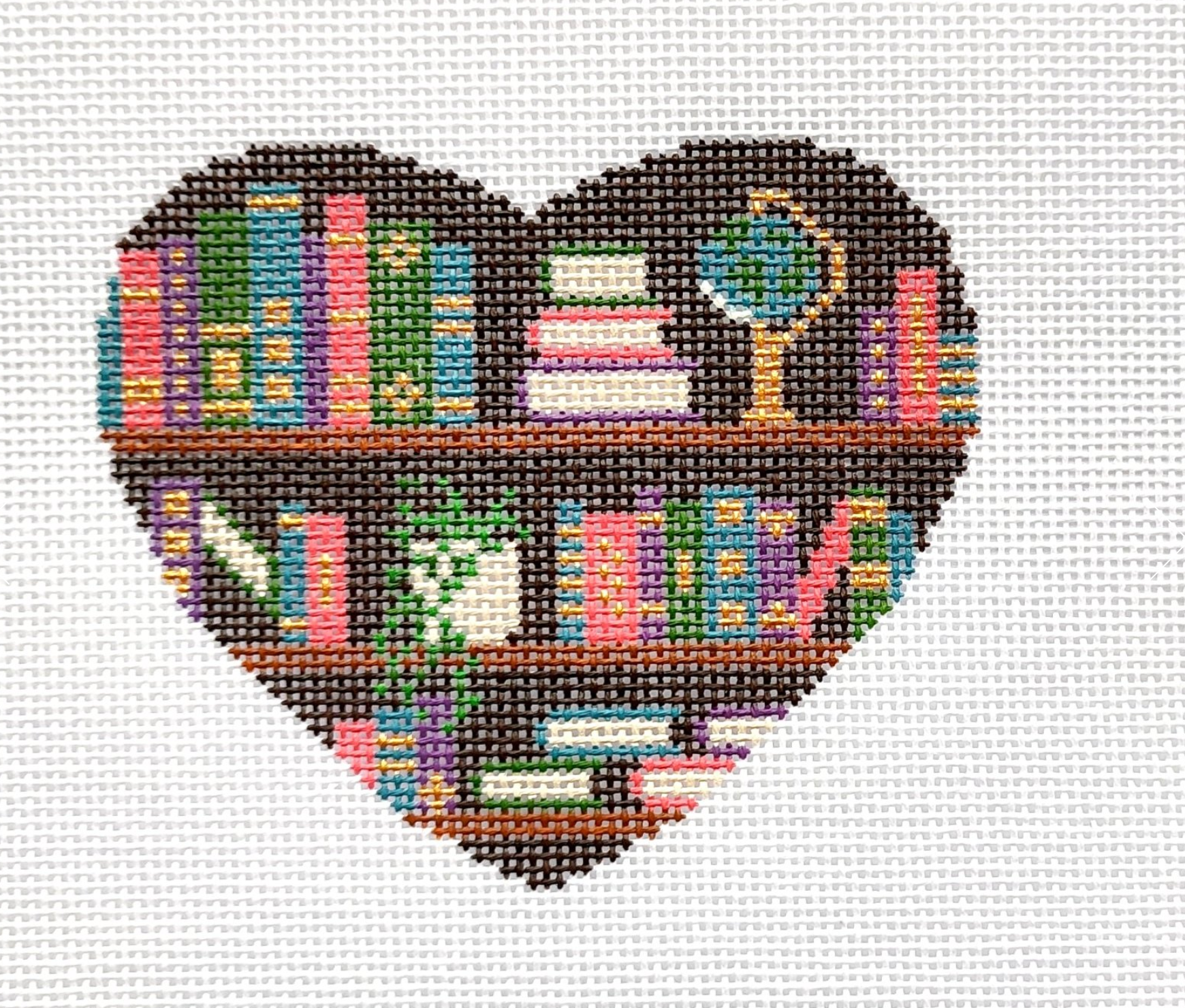saturnalia stitching bookish heart ornament needlepoint canvas