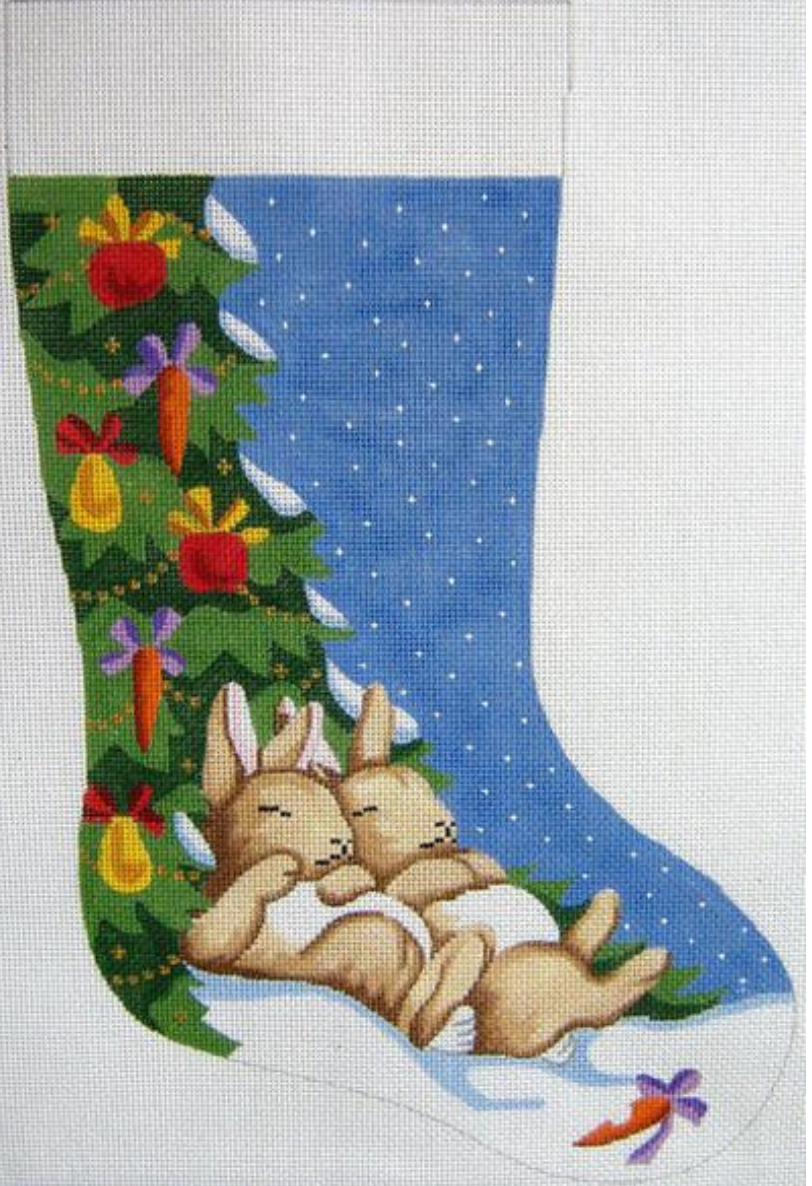 silver needle Napping Bunnies Christmas Stocking needlepoint canvas